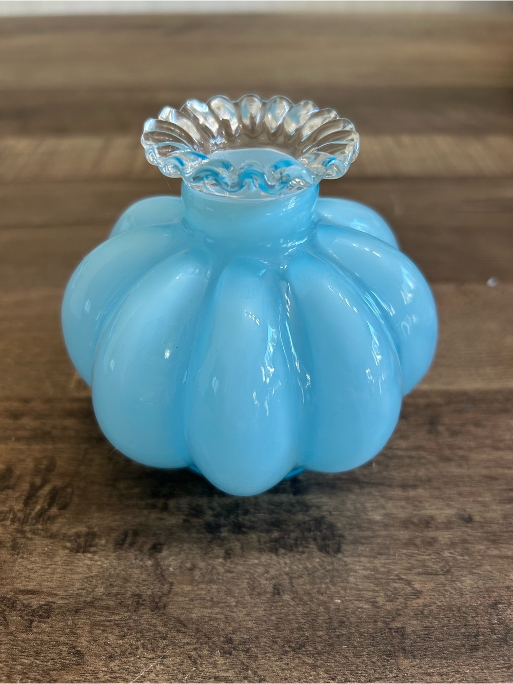 Fenton 1940s Blue Cased Glass Melon Bud Vase